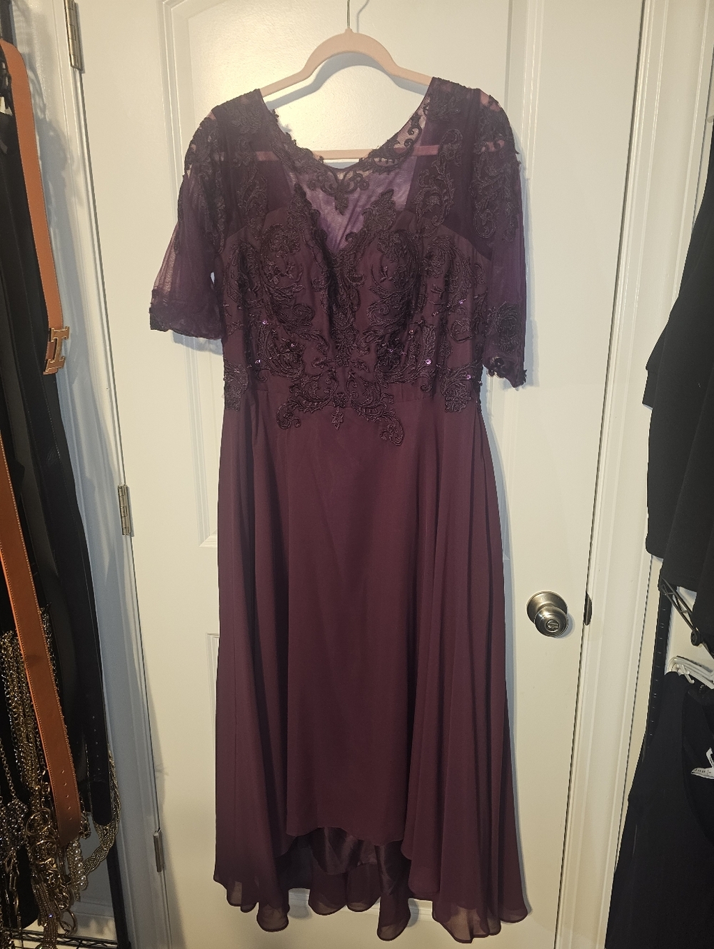 Elegant Lace Appliqué Evening Dress in Deep Plum-NEW W/ TAGS SIZE 16W